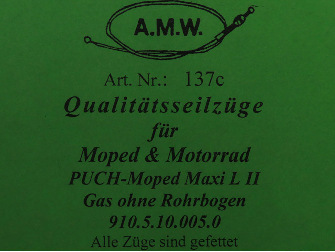 Cable Puch Maxi L2 throttle cable without elbow A.M.W. product